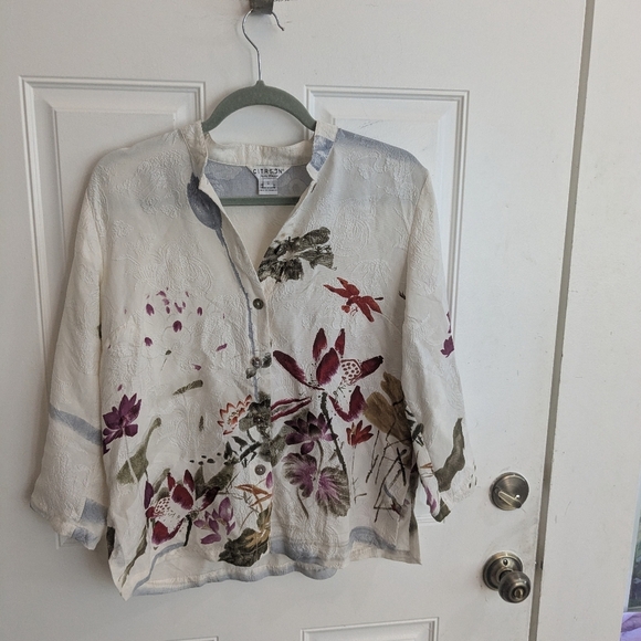 Citron Santa Monica 100% Silk Crane Print Kimono Jacket - Picture 1 of 4
